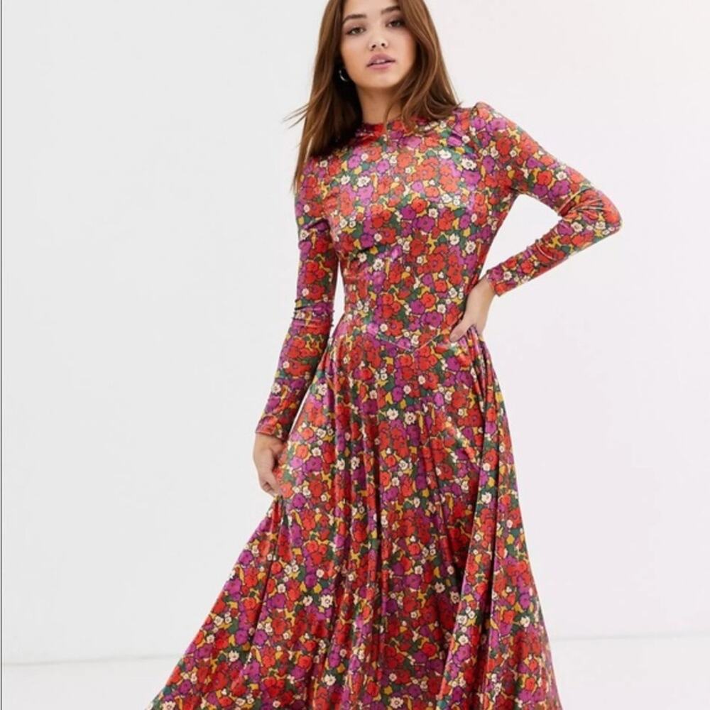 Free People Heartland Velvet Floral Dress Sz L